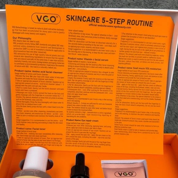 VGO Skincare 5 Step Routine in Box Brand New 11/2028 Cleanser Toner Cream Serum